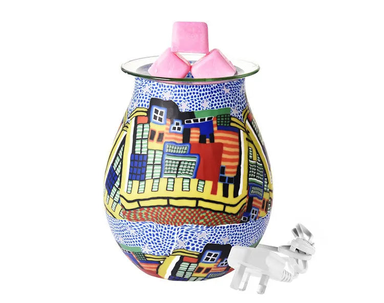 Blue House 3D glass sleep aid aromatherapy lamp, 33W, European style, blue finish, compact 148x148x203mm with UK plug