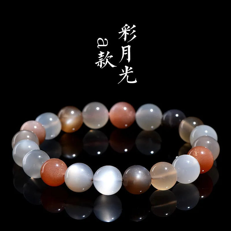 Natural colourful moonlight bracelet with 8mm moonstone beads on wrist