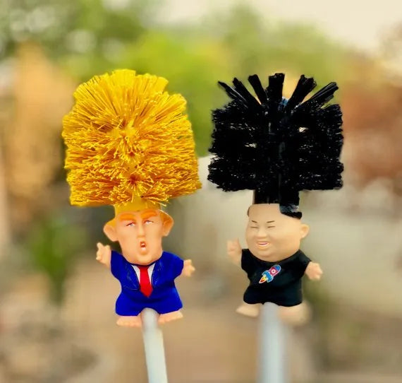 Yellow funny Donald Trump toilet brush made of plastic, 40cm long, with hanging slot