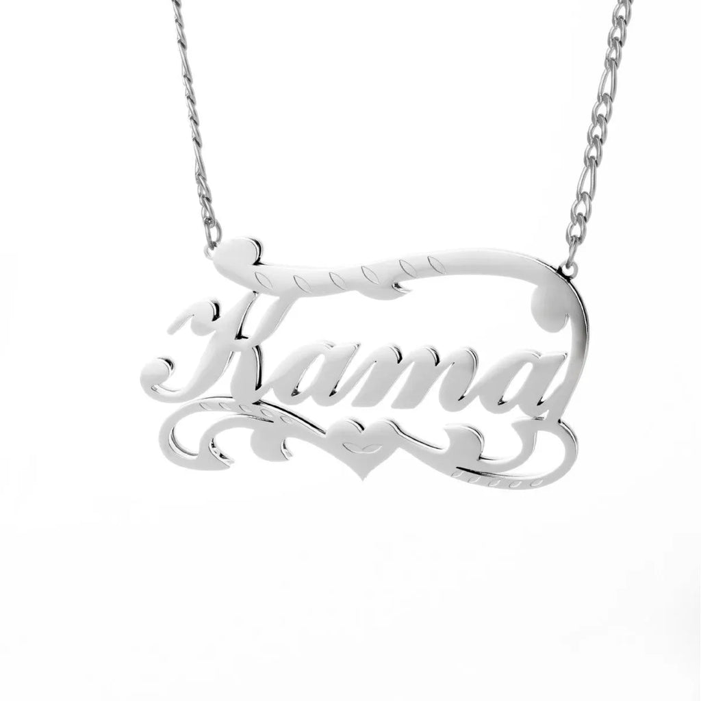 Customised double-layer wave heart necklace in stainless steel with gold finish