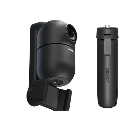 Black mobile phone bracket with face following PTZ tripod folded to 139 mm, showing phone clamp and tripod legs