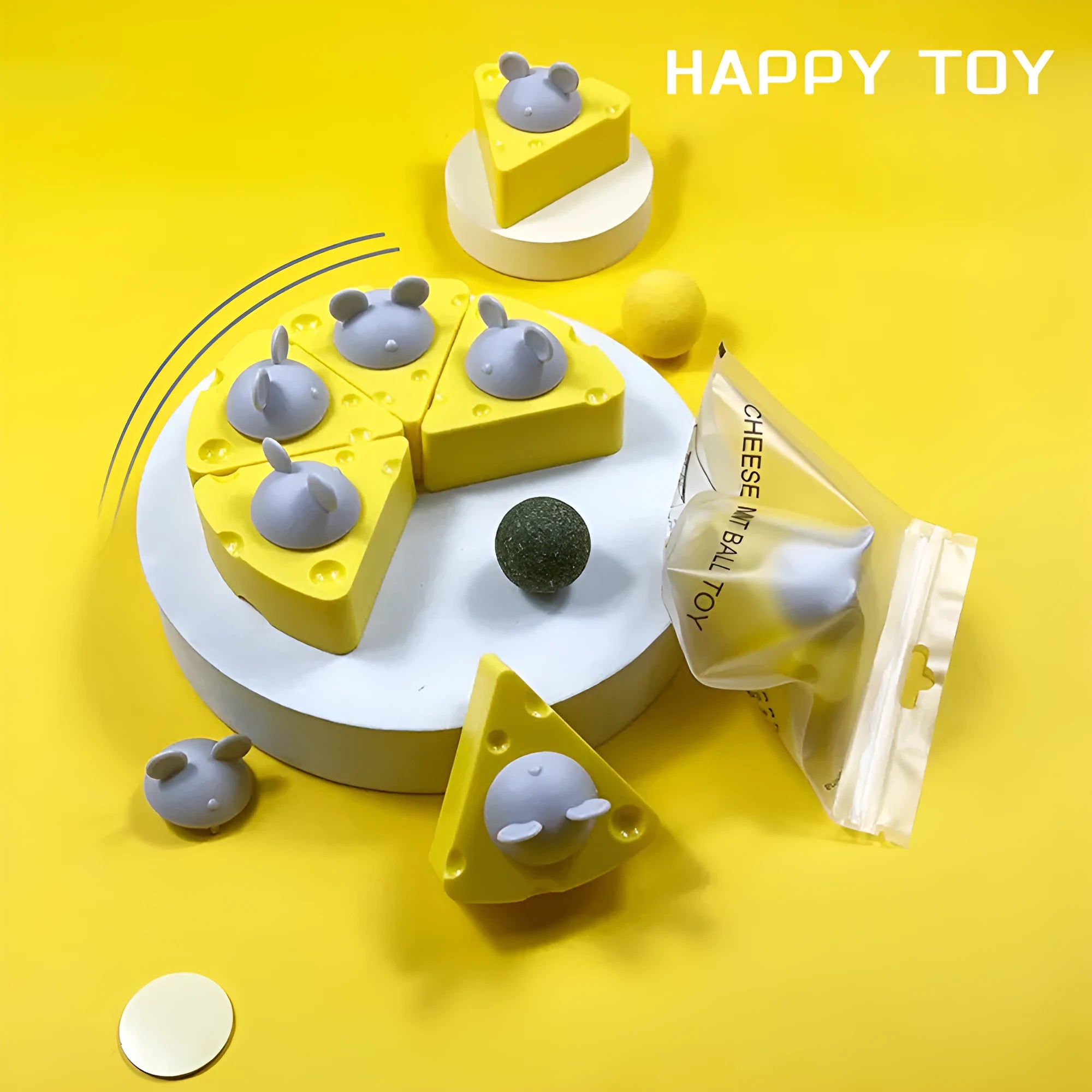 Yellow catnip chew balls for feline teeth cleaning and play