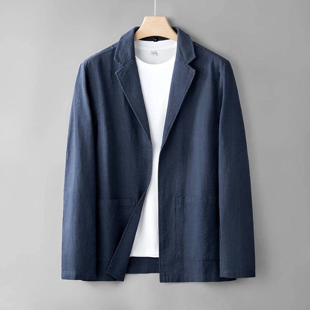 Summer menswear simple leisure suit linen long sleeve solid colour jacket in apricot gray and navy blue