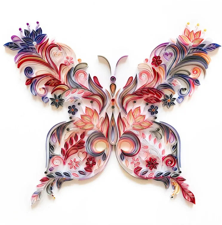 20 inch butterfly quilling illustration material pack with craft paper and tools in blue and pink