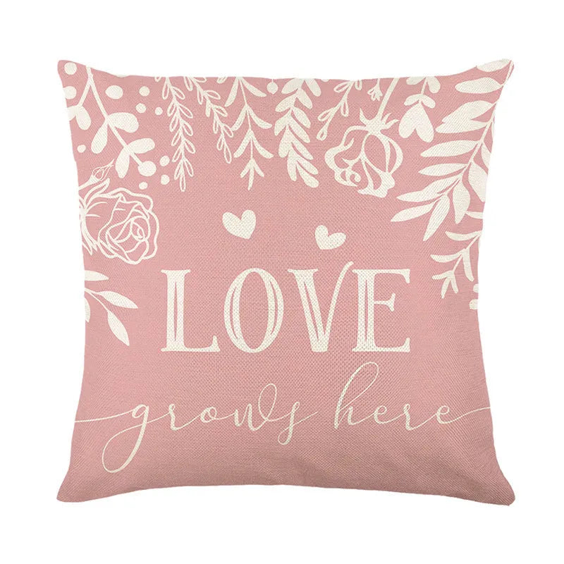 Red and white heart and plaid pattern printed on a 45cm square pillow cover for Valentine's Day.