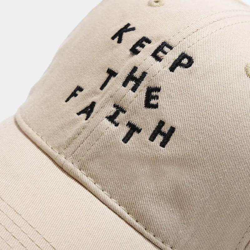 Men's cotton baseball cap with small embroidered letter in beige, adjustable back strap, dome crown style