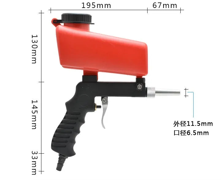 Blue portable pneumatic sandblasting gun with gravity feed pot and 6.5mm nozzle