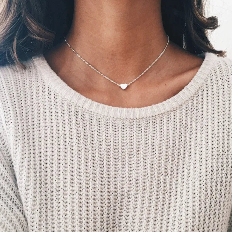 Heart & Soul choker necklace with heart-shaped alloy pendant, plating finish, gold colour, 35cm chain