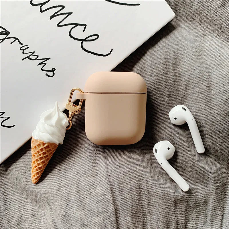 Silicone cylinder ice cream case protector for Apple AirPods 2 wireless headphones in pastel colours