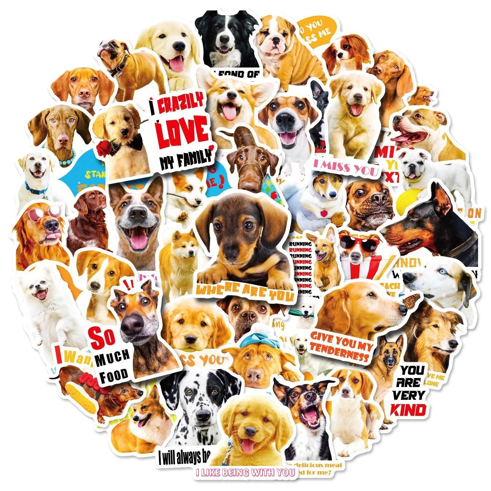 Pack of 100 realistic dog face expression stickers in Nordic style design