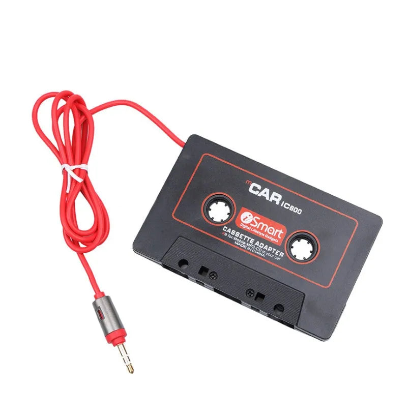 Black car cassette adapter with 3.5mm jack plug for MP3 players and smartphones
