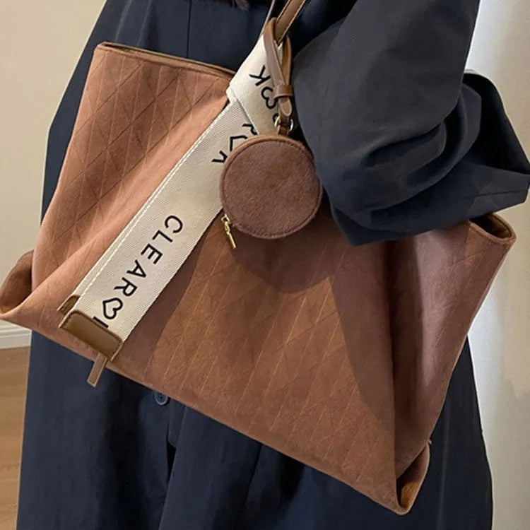 Casual large square polyester shoulder bag with zippered compartment in black, brown, green, or light khaki colour options