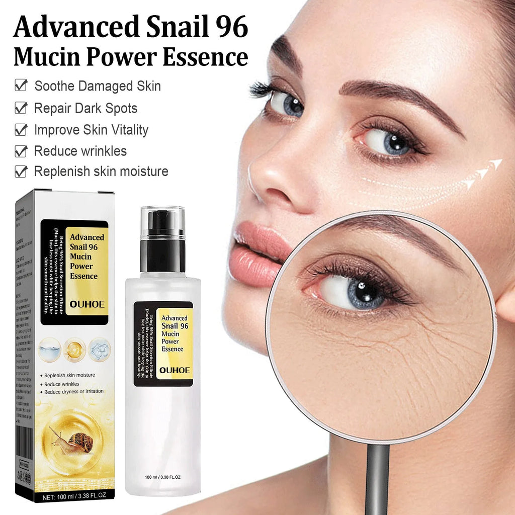 Snail serum collagen facial serum 100ml bottle on white background