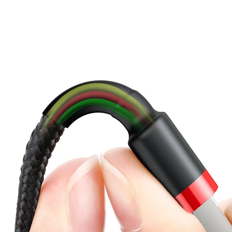 Compatible Apple fast charging cable with 8PIN Lightning connector, red shell and black line, 1m length on white background