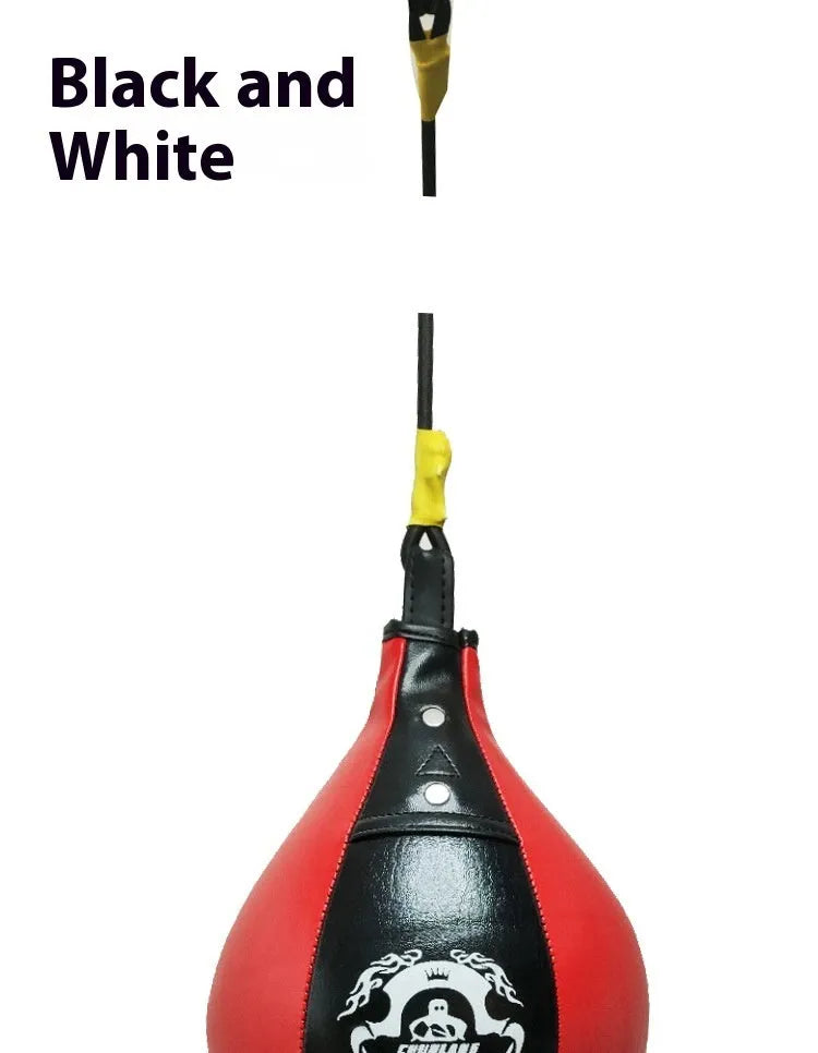 Diamond pattern PU boxing speed ball in black and red for reaction training and martial arts