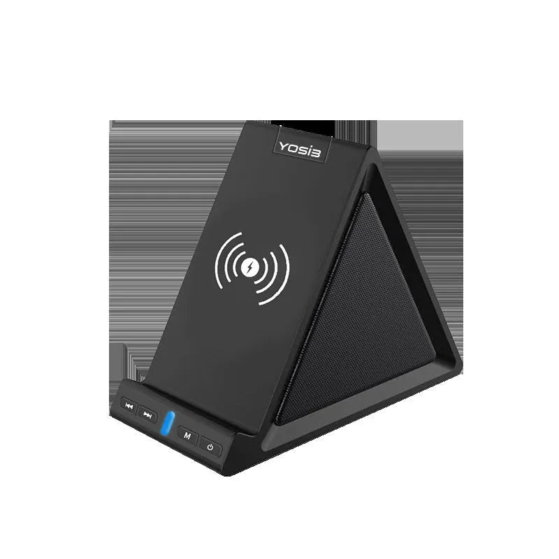 Black multifunctional Bluetooth speaker with integrated mobile phone stand and built-in 2000mAh power bank.