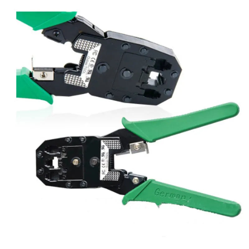 Network toolkit combo set with crimping pliers, tester, wire knives, screwdrivers, and RJ45 heads in tool bag