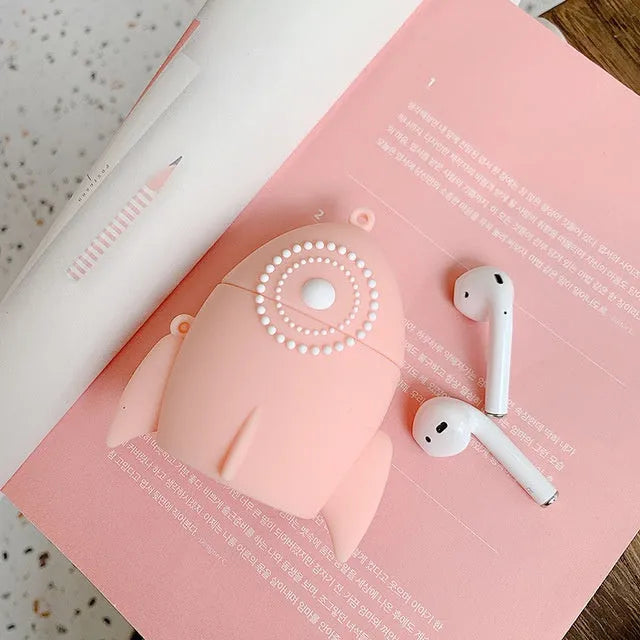 Silicone protective cover for AirPods 1 and 2 in black colour, plastic moulded design