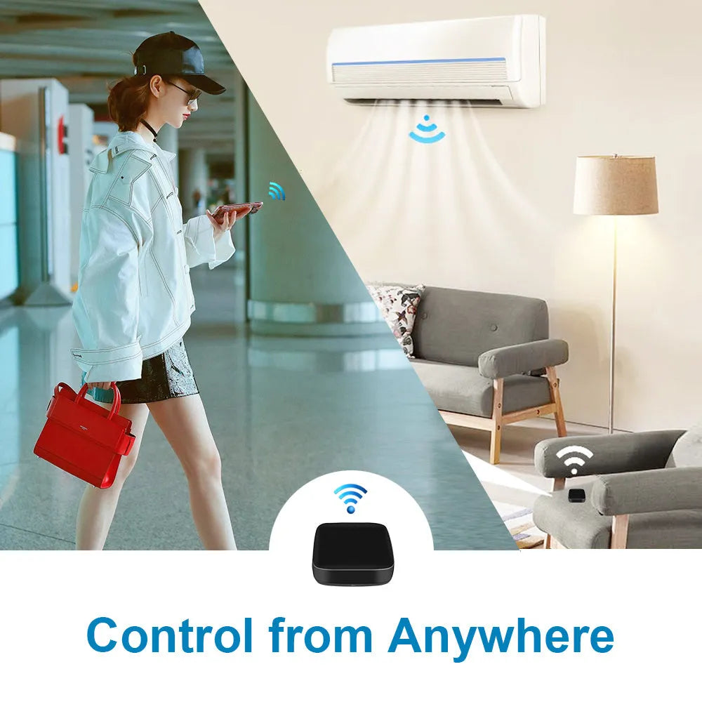 Black voice control universal infrared remote control with WiFi connectivity.
