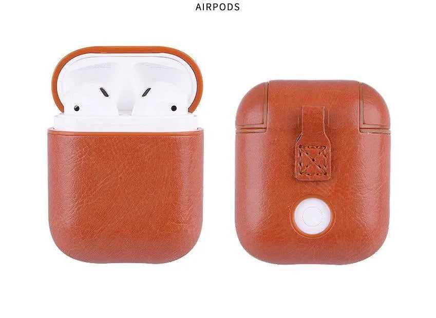 Genuine leather AirPods protective case with magnetic closure in black colour