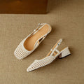 Women's woven hollow-out sandals with chunky heel and square toe in black microfibre