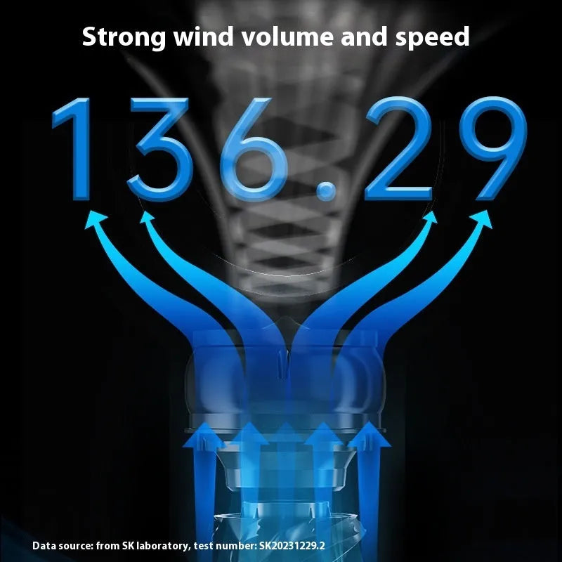 White bladeless tower fan with remote control and touch screen buttons for floor or desktop use