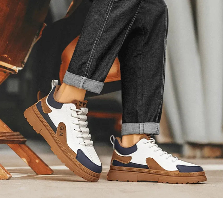 Summer platform casual sneakers with thick rubber sole, black and white colour options, side view