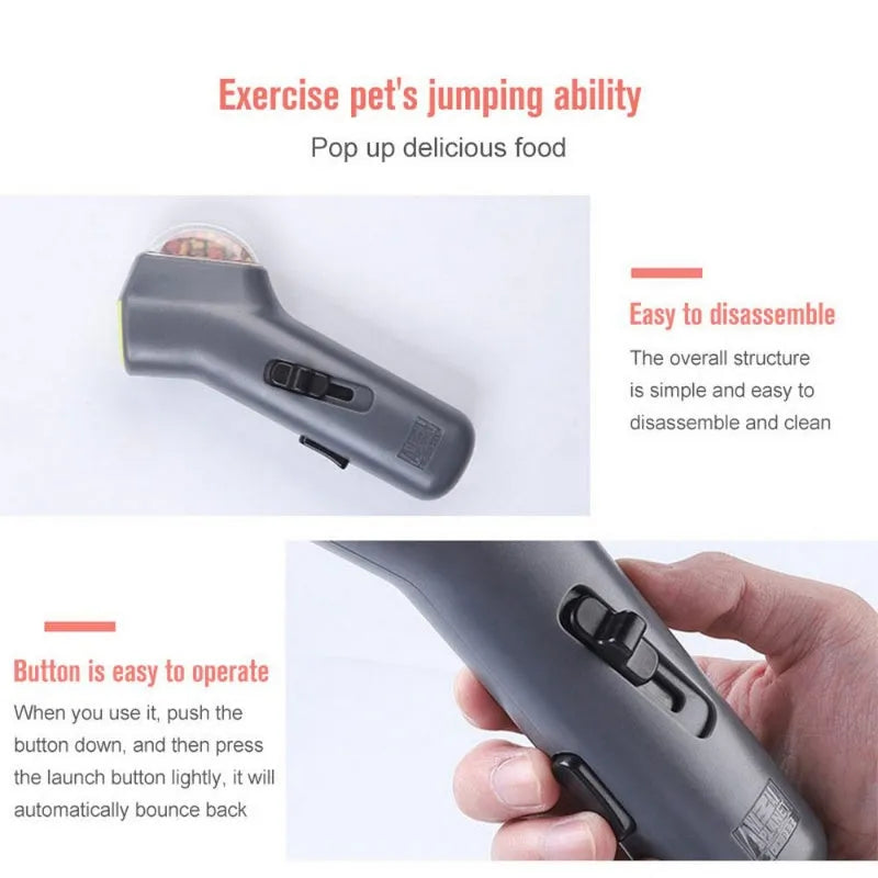 Grey pet snack catapult launcher for dog and cat training with 2-3 metre ejection distance