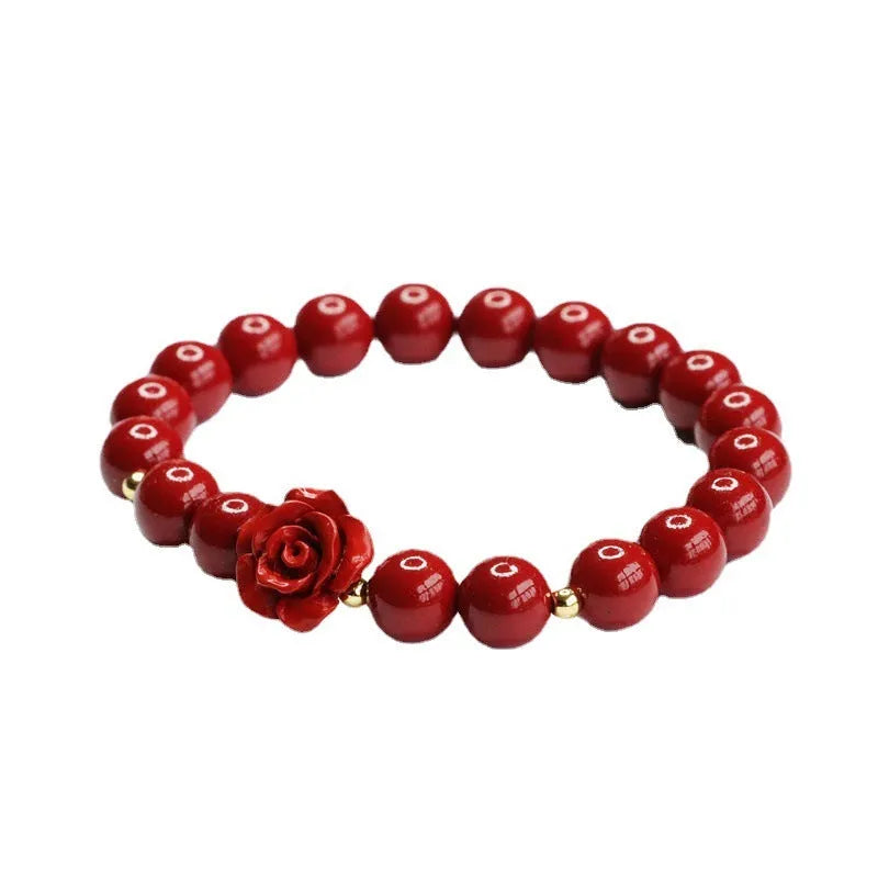 Natural cinnabar purple gold sand rose bracelet 8mm handcrafted stone bead women's national style