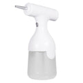 White electric foam dispenser gun with 350ML tank, ABS plastic body, and Type-C charging port on a bathroom countertop