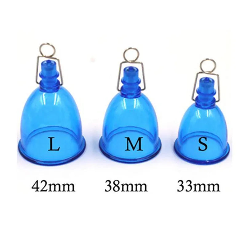 Blue silicone male masturbator in small, medium, and large size options