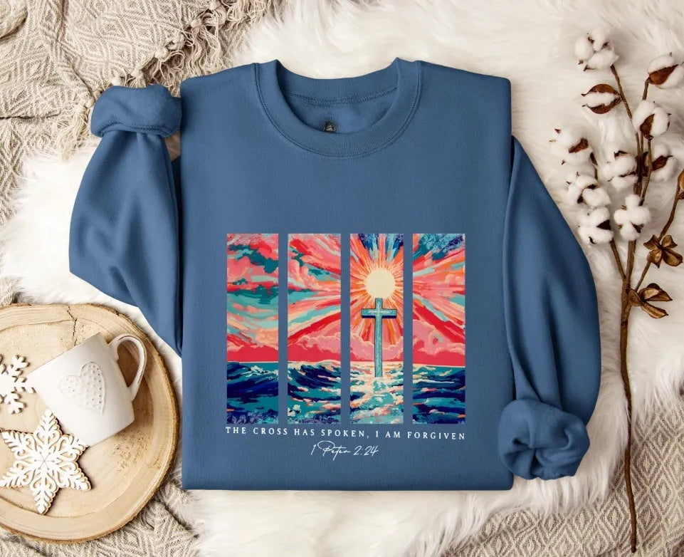 Plus size women's blue drop-shoulder sleeve printed sweater, loose polyester knit pullover, long sleeves