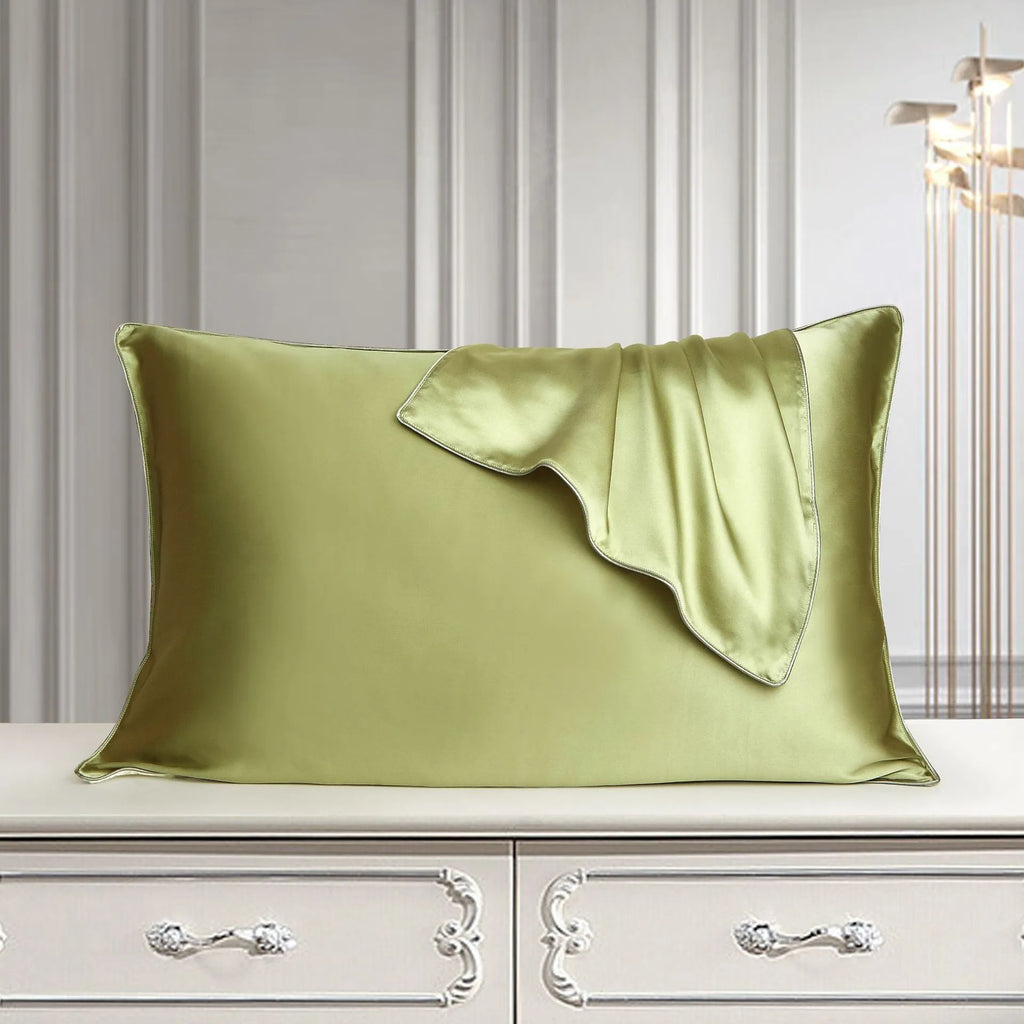 100% mulberry silk pillowcase 48x74cm palace luxury style with inlaid rope edge in champagne gold