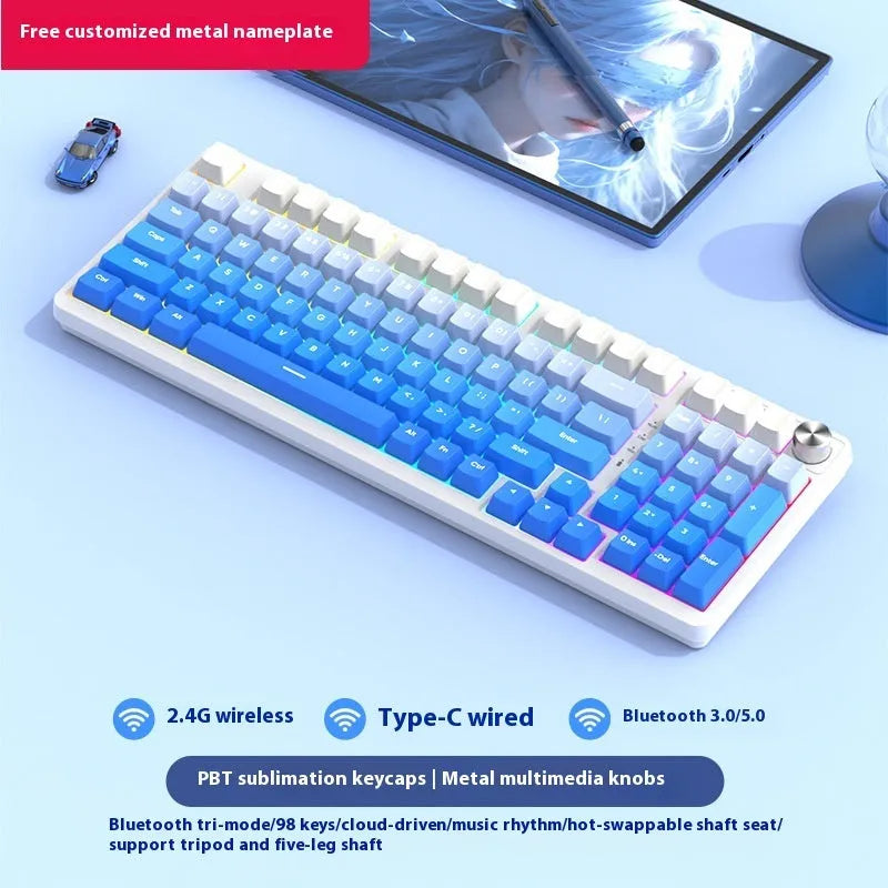 98-key wireless mechanical keyboard kit with display screen options and metal control knob