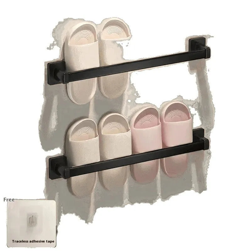 Nordic style bathroom slipper rack wall-mounted carbon steel with seat black colour