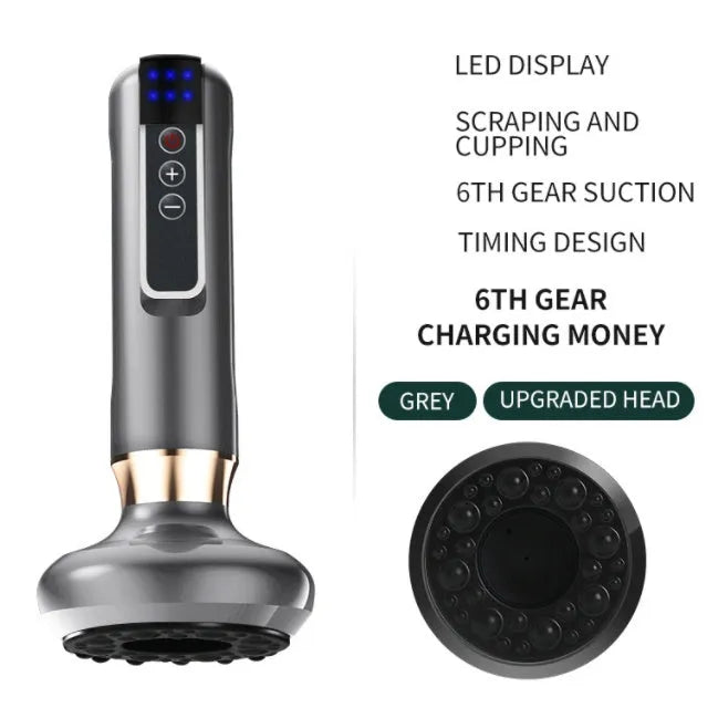 Green electric vacuum cupping massager with USB charger and instruction manual