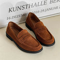 Men's slip-on retro casual shoes in brown with microfiber upper and rubber sole, side view.