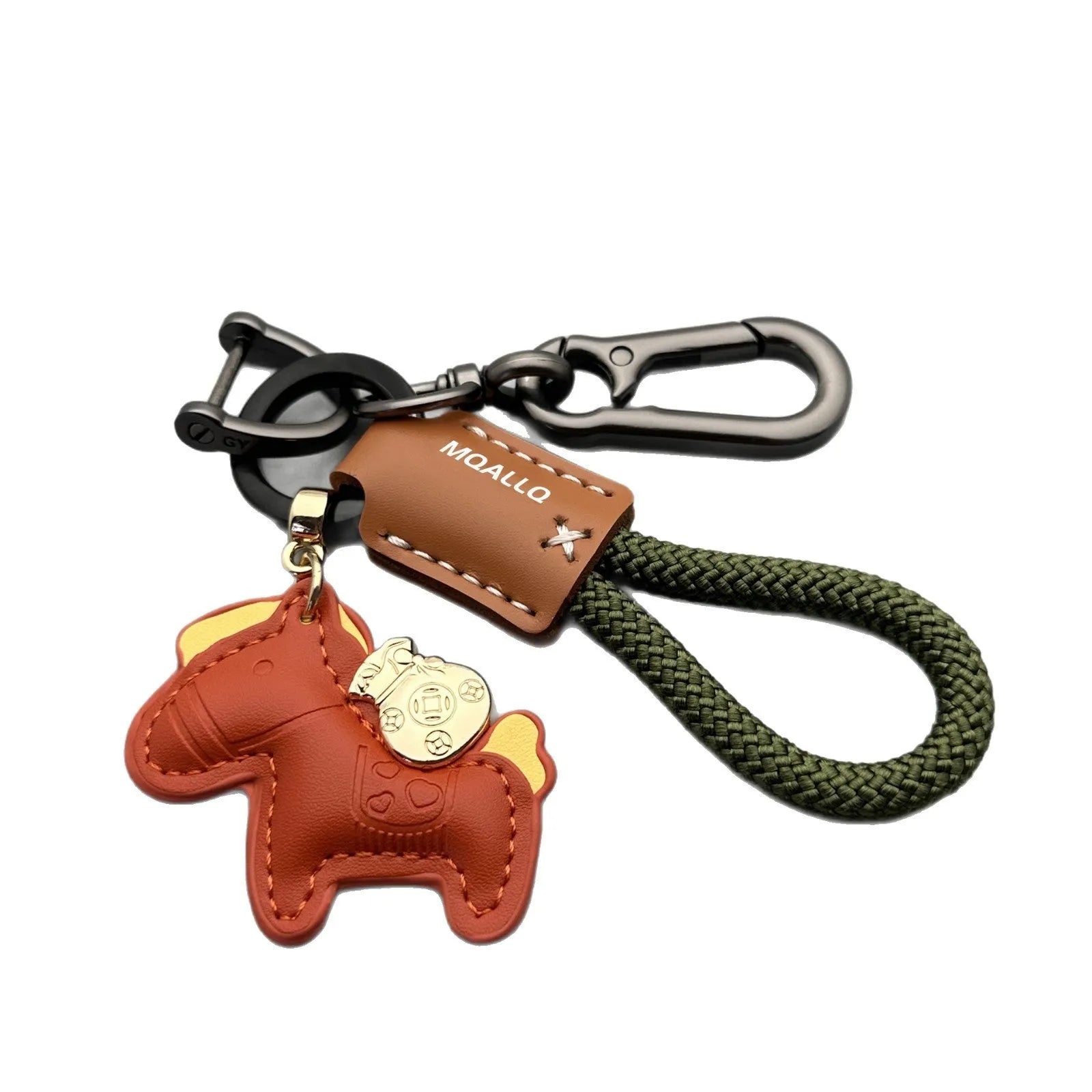Handmade cowhide leather car keychain pendant with zinc alloy pony buckle charm