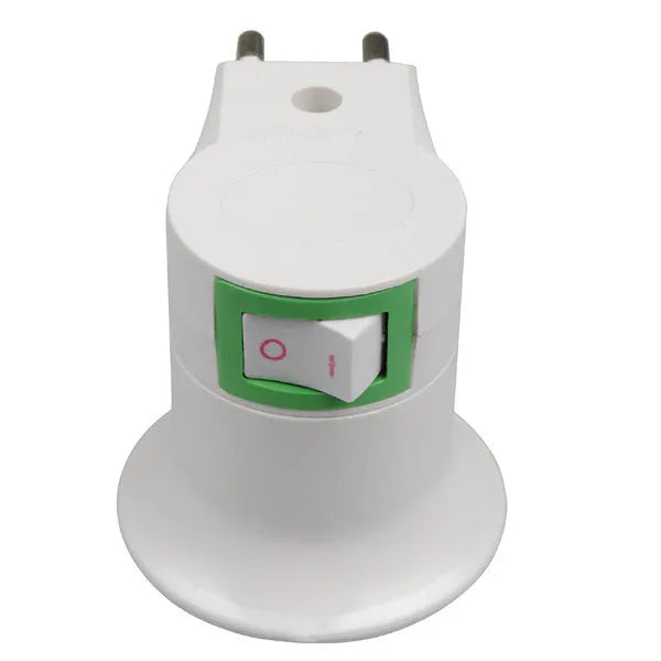 White E27 screw lamp holder wall adapter with integrated switch control