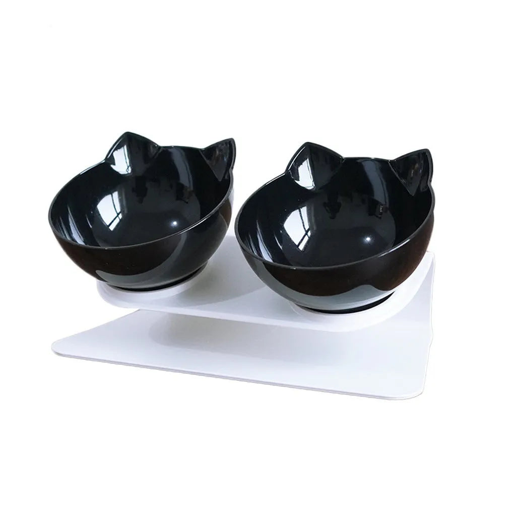15° adjustable cat bowl set single and double food bowl PC ABS plastic anti-overfill design