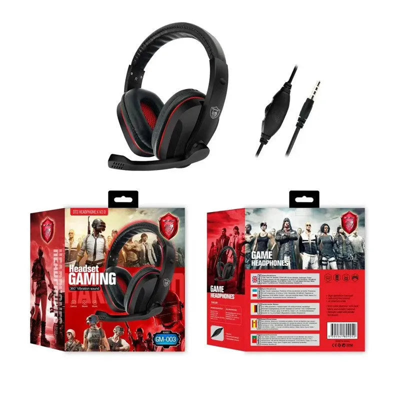 Black wired gaming headset with 6.3mm plug and 40mm speakers for PC computer gaming