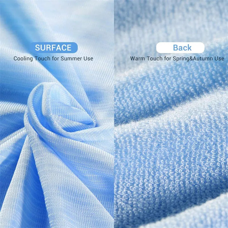 Blue cooling blanket with Japanese Q-Max 0.4 fibres, double-face construction, summer throw