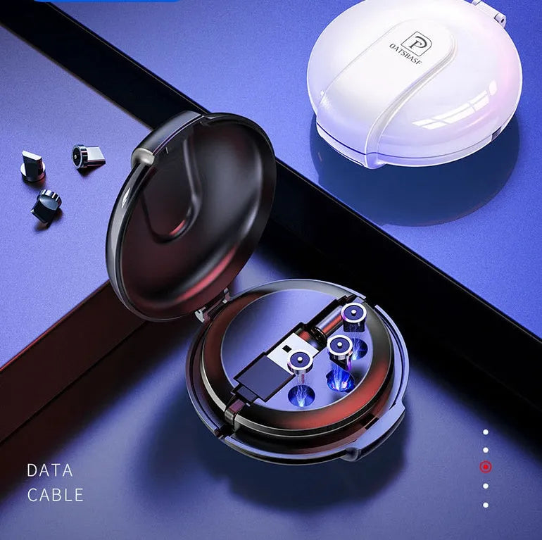3-in-1 magnetic retractable style charger with three plugs and 1m cable for universal phone charging