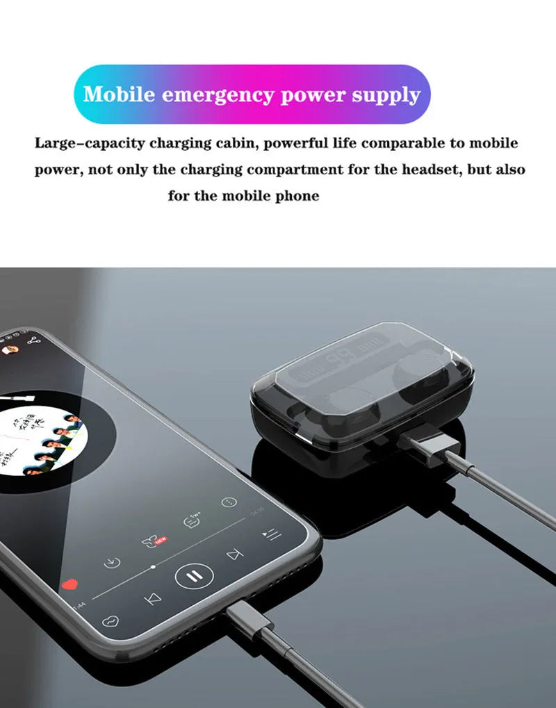 Black M11 style Bluetooth wireless headset with digital display and touch controls on ear cup.