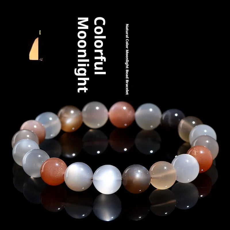 Natural colourful moonlight bracelet with 8mm moonstone beads on wrist
