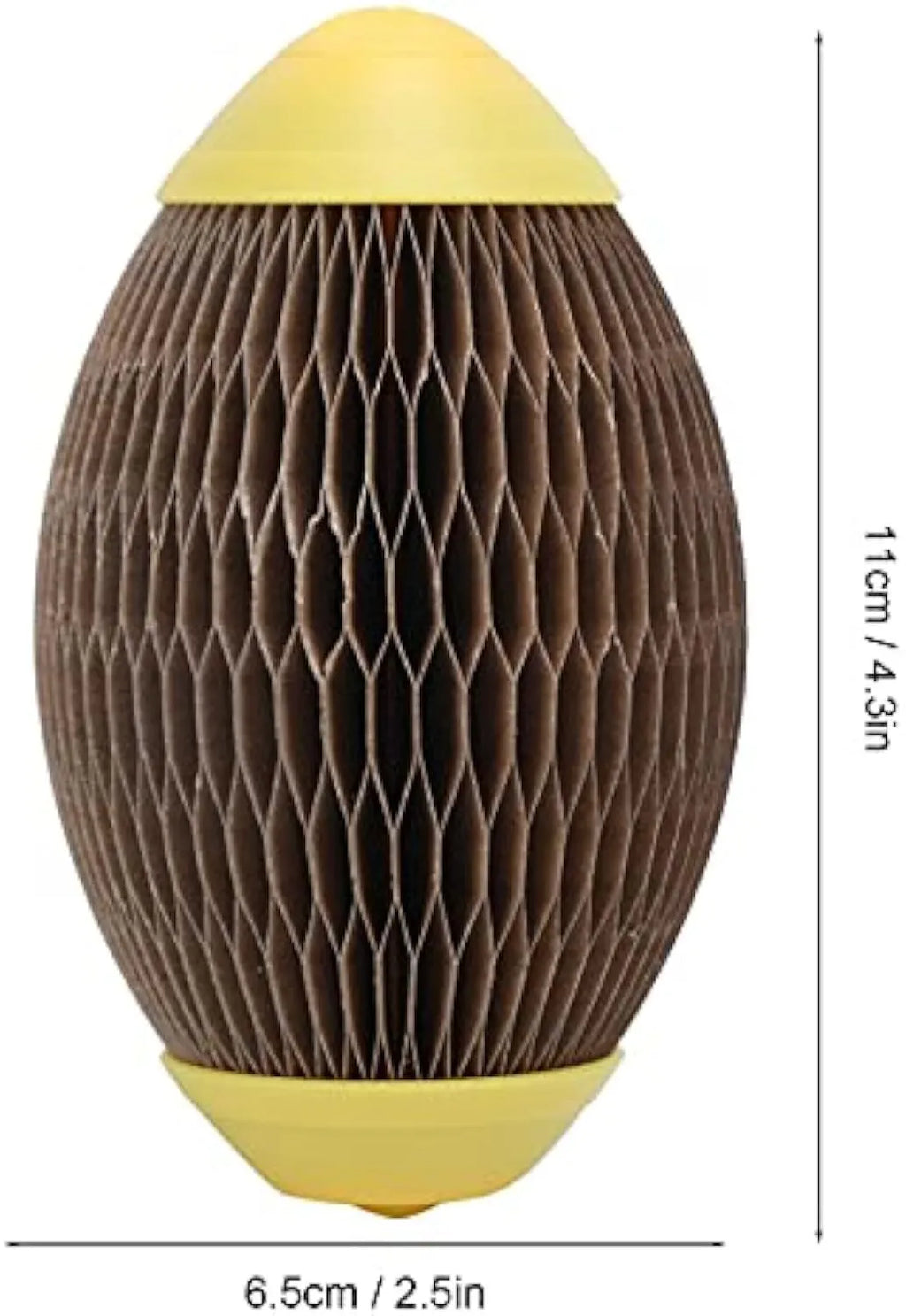 Ellipse-shaped corrugated paper catnip football toy for scratching and play.