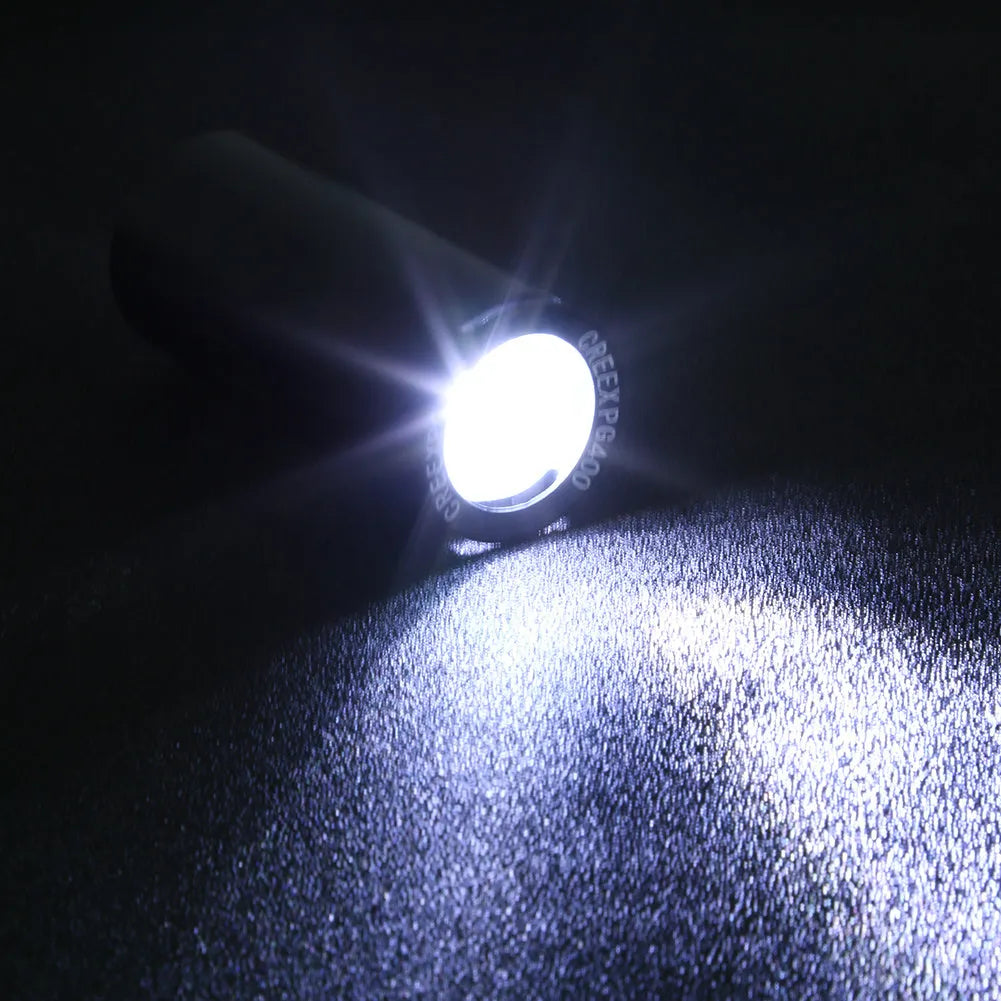 Black rechargeable 350 lumen USB bicycle front light mounted on handlebars for night cycling
