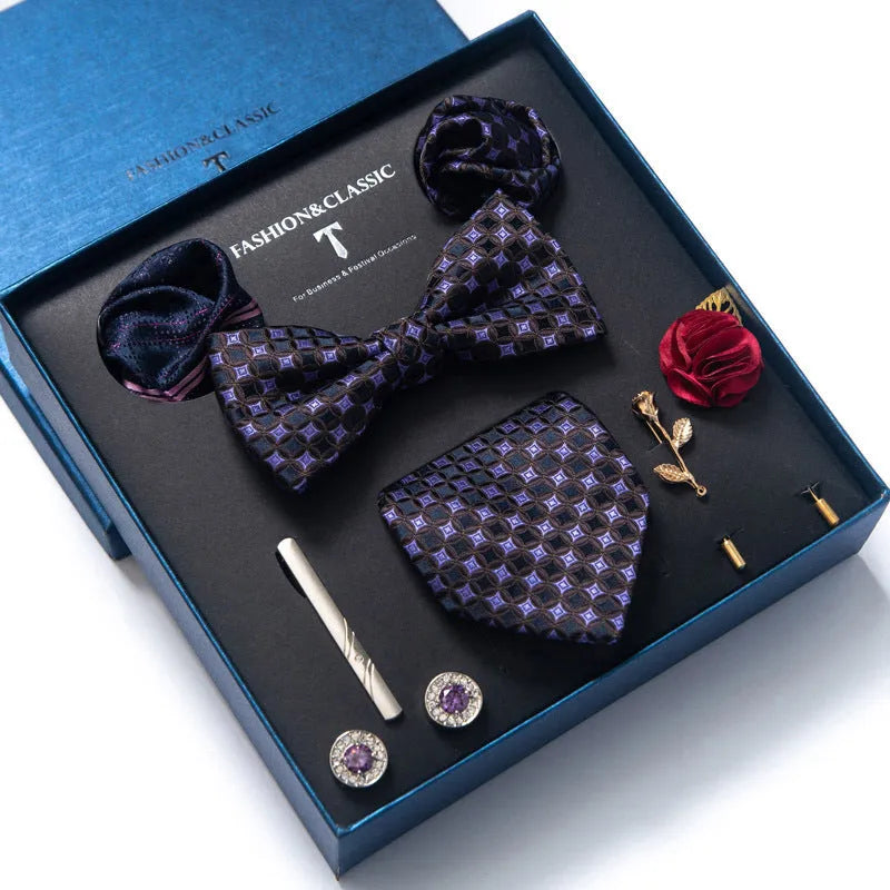Eight monochrome rayon bow ties in jacquard finish, heart-shaped arrow type, set for men