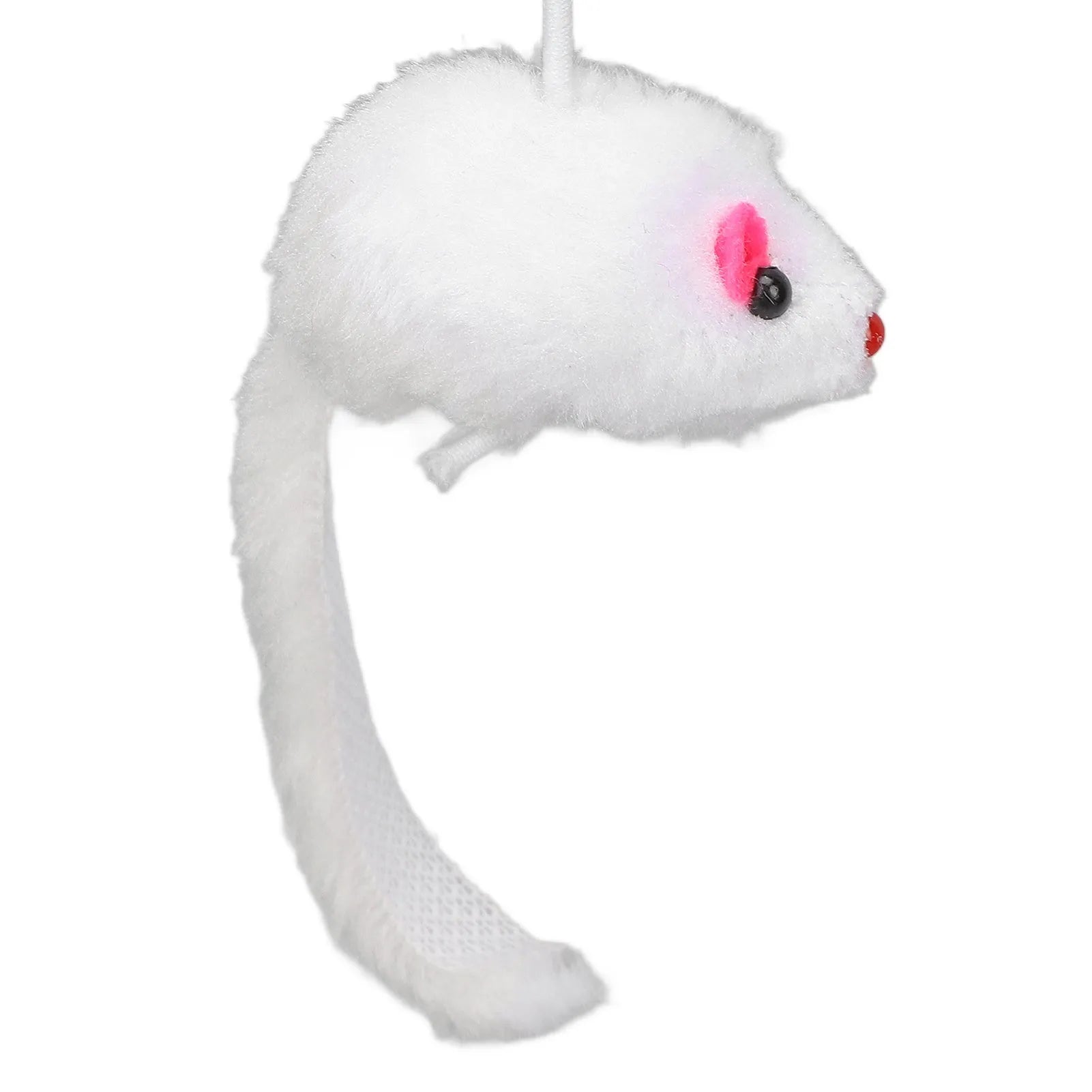 Cat toy with built-in bell ball and plush mouse stick on floor, blue colour, 30cm height