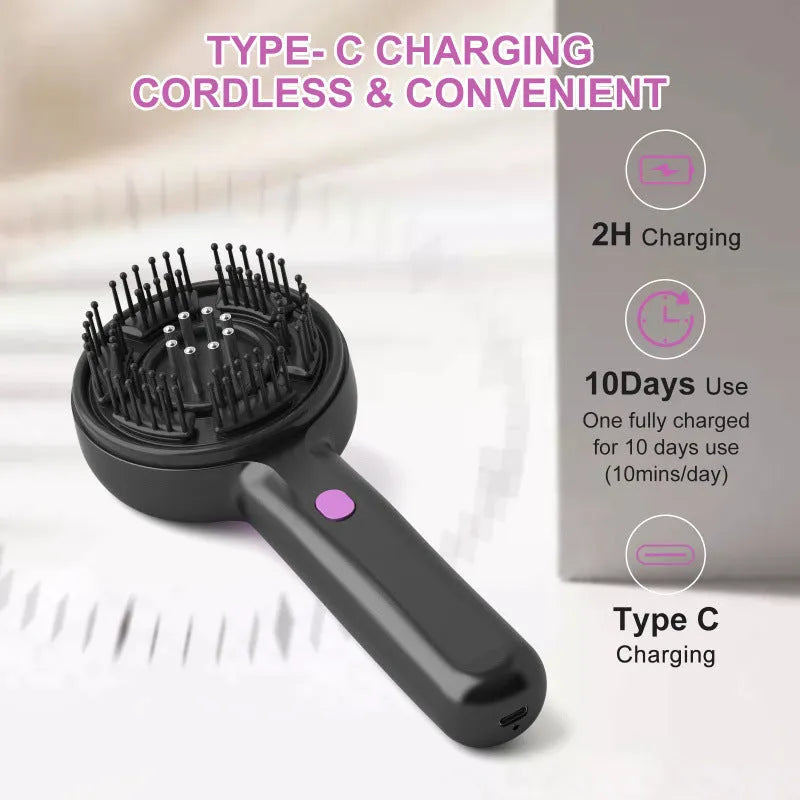 Grey USB head massager comb with mechanical switch and vibration functions